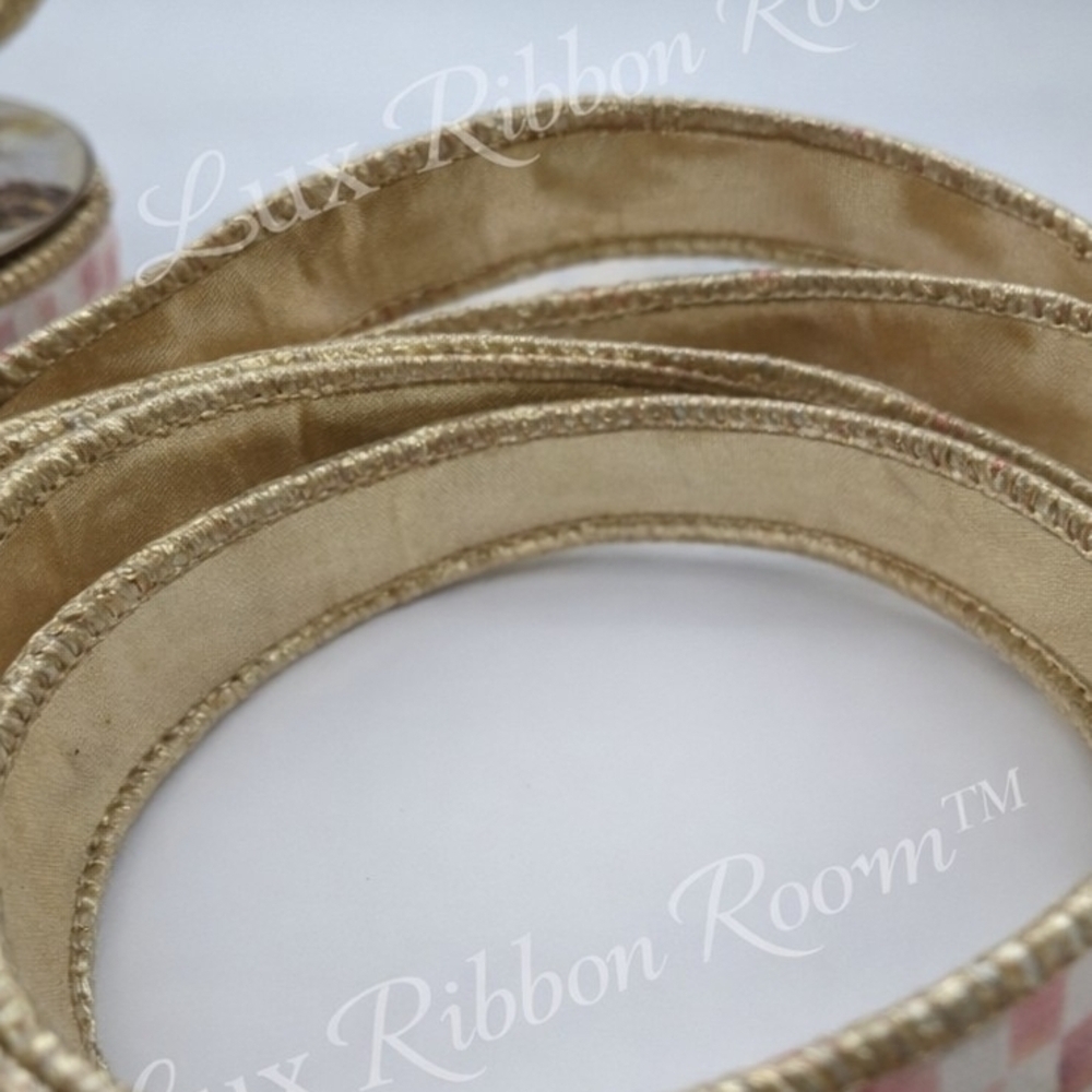MacKenzie-Childs Rosy Check Pink Ribbon 2"  Wired Luxury Gift Wrap Four (4) Yard - Picture 2 of 4